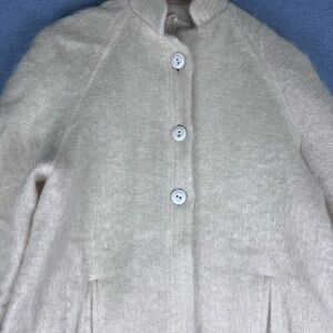 VTG 60's Mohair Wool Overcoat Donegal Ireland OS Plaid 3/4 Sleeve Cream